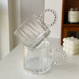 Set X 6 Tazas Vidrio Manija Perlas