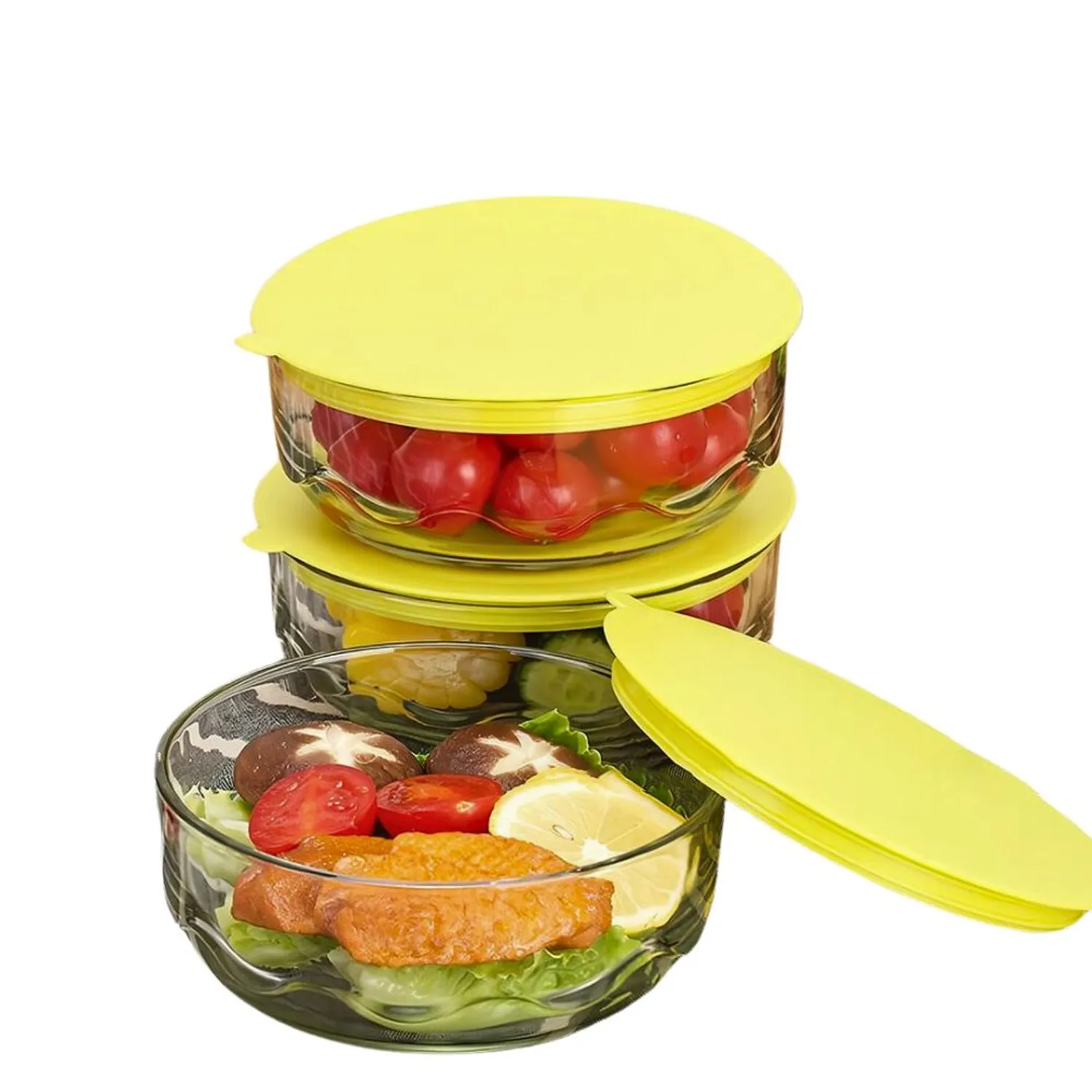 Bowl Vidrio Con Tapa X 3