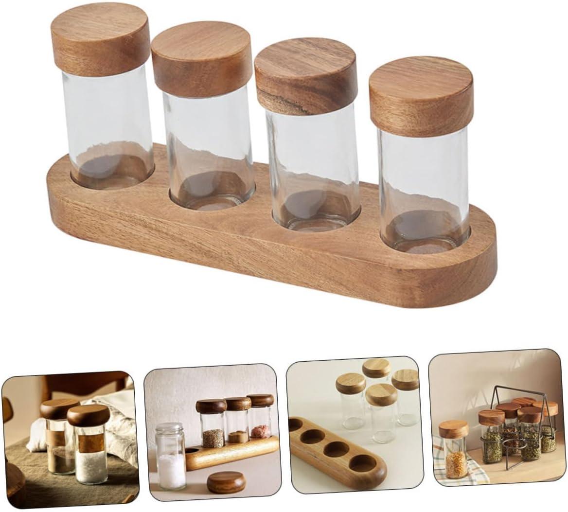 Set X 4 Especieros Vidrio Tapa Madera 