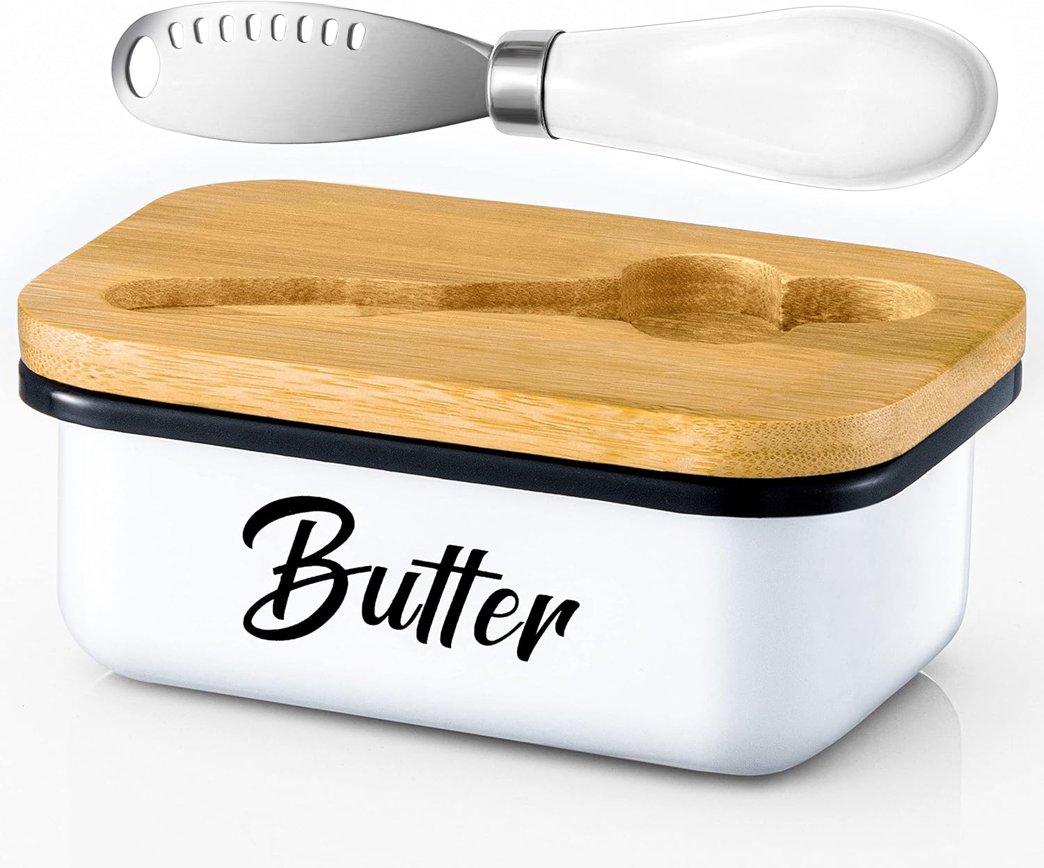 Mantequera Metal Con Tapa Bambú Y Untador
