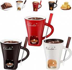 Taza Fondue Chocolate Ceramica Incluye Tenedor Y Vela
